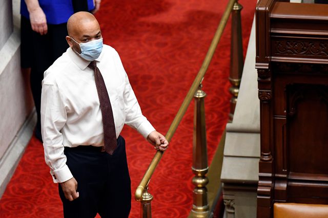 Assembly Speaker Carl Heastie walks on the floor of the Assembly Chamber on the opening day of the 2021 legislative session in January.